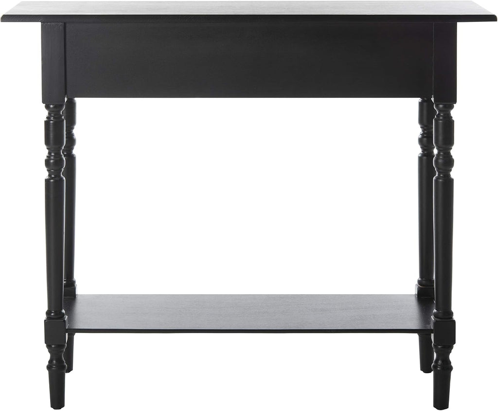 SAFAVIEH Home Collection – Rosemary Distressed Black Console Table with Drawers & Shelf, Classic Contemporary Storage Console, Turned Leg Design (AMH5705B)