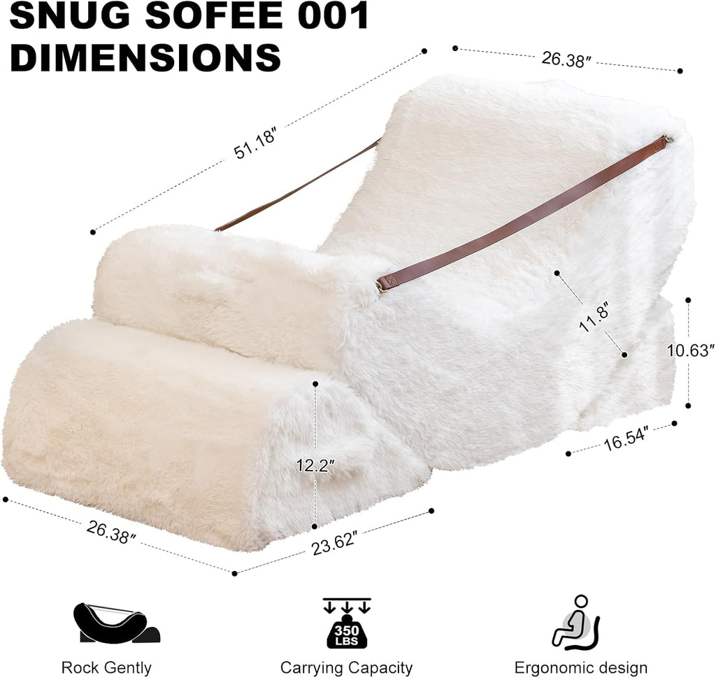 3-in-1 Adjustable Zero Gravity Floor Chair, Oversized Faux Fur Boneless Chair for Adults with Memory Foam & Washable Cover, Silent Rocker Recliner Lounge Chair for Reading, Nursing, Gaming, LightWhite