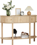 XUZENEST 43.3' Fluted Half Moon Console Table, Modern Entryway Console Sofa Table with Storage, Narrow Wood Accent Tables Behind Couch Tables for Living Room, Hallway, Foyer(Natural)