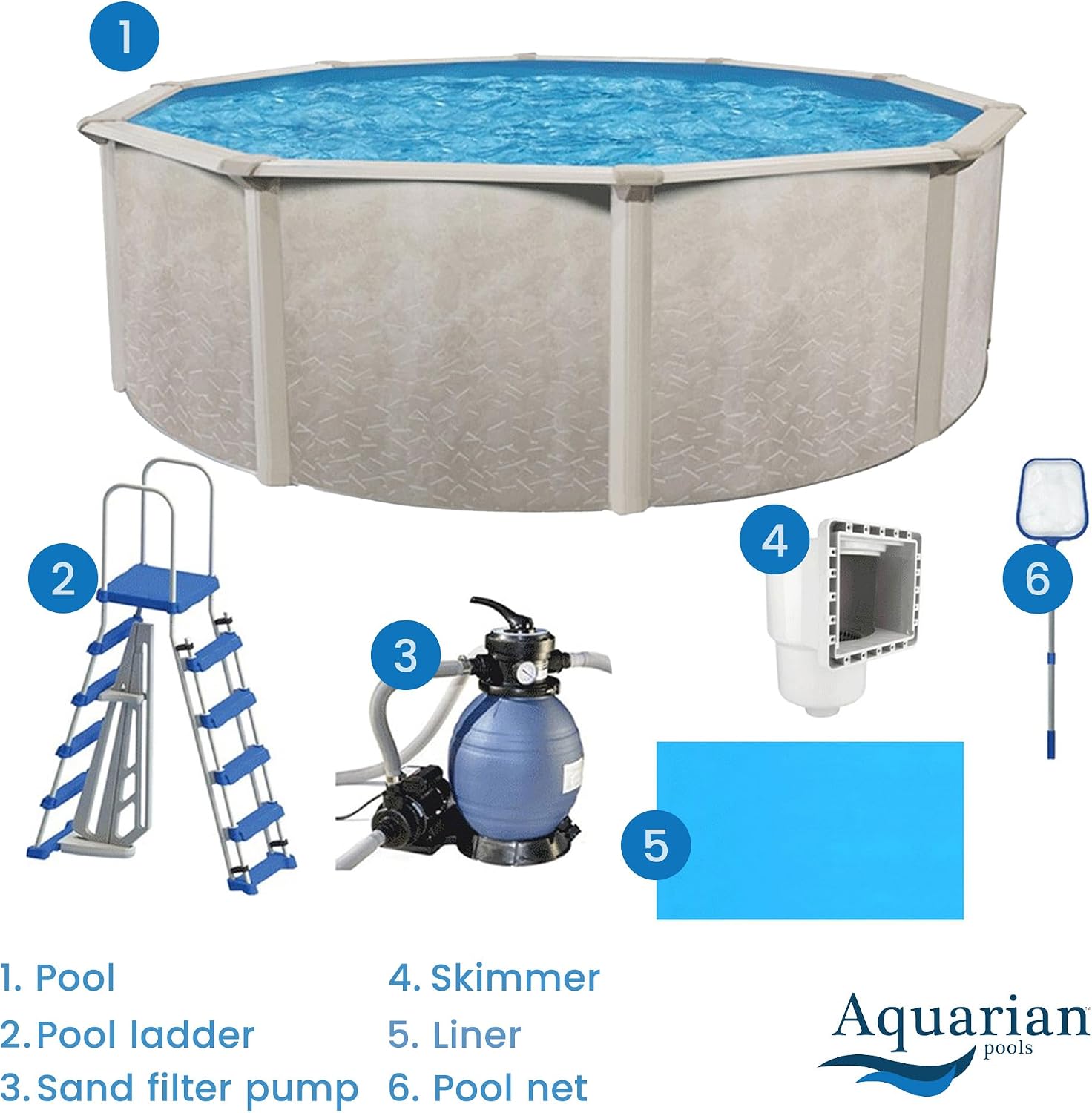 Aquarian Above Ground Pool Kit w/ Pump & Leaf Skimmer, Phoenix Steel-Frame, 15', Cognac - Large Heavy-Duty Outdoor Family Swimming Pool for Backyard, Patio, and Yard