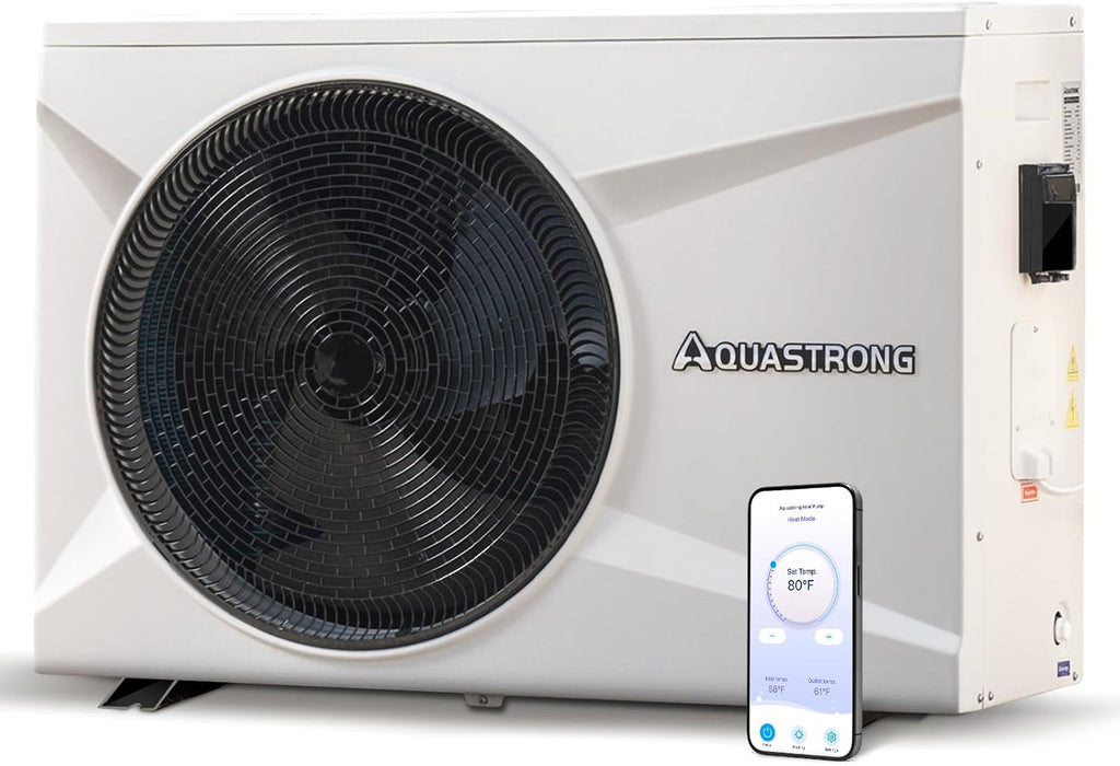 AQUASTRONG Inverter Swimming Pool Heat Pump,Pool Heater for Above Ground and Inground Pool Heating Smart WiFi Control and Cooling Pool Heater Pools Up to, 26000 Gallons
