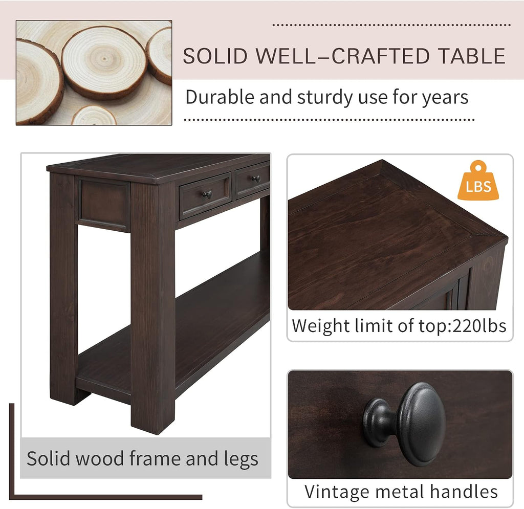 Merax Console Table, 63' Long Extra-Thick Entryway Table Sofa Table with 4 Drawers and Open Shelf for Entryway, Hallway, Living Room (Espresso)
