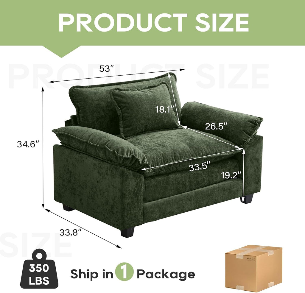 Oprisen Modular Sectional Sofa, Comfy Cloud Couch Sectional Sofa, Chenille Sofa Sleeper Deep Seat Sofa with Throw Pillows for Living Room (Green, 53'- Single Seat)