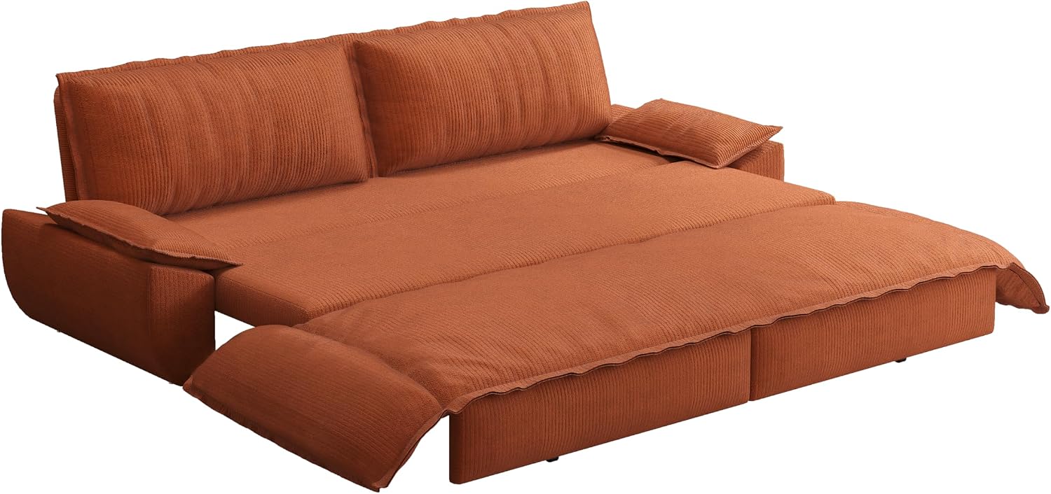 73.2'' Queen Size Sofa Bed, Corduroy Loveseat 3-in-1 Convertible Sleeper Sofa Couch, Pull Out Sofabed, Space Saving, Orange