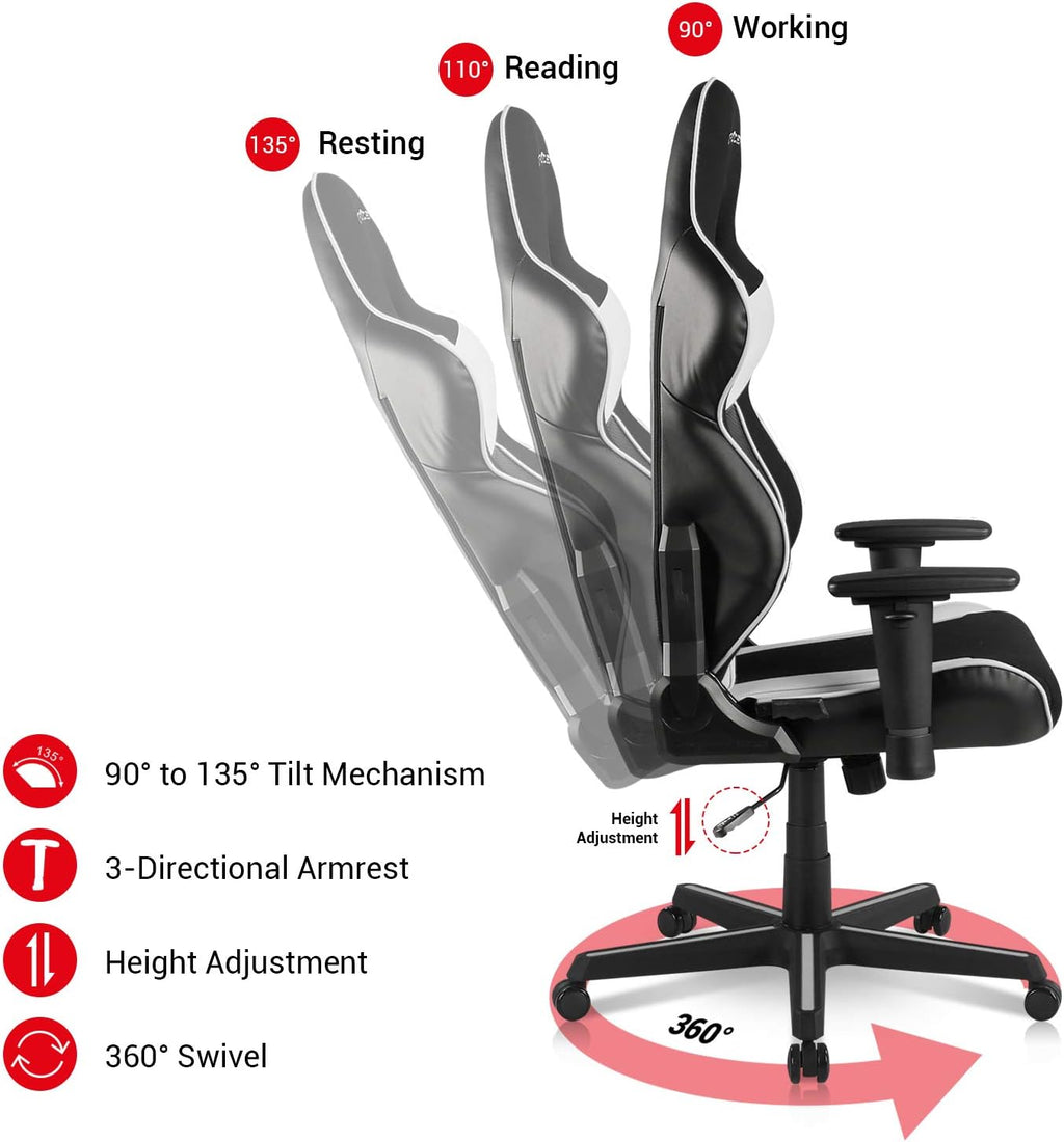 DXRacer M Gaming Chair, Suede Fabirc High Back Computer Chair for Adults, Big and Tall Racing Style Ergonomics PC Office Recliner Game Chair, Extra Large, Black and White