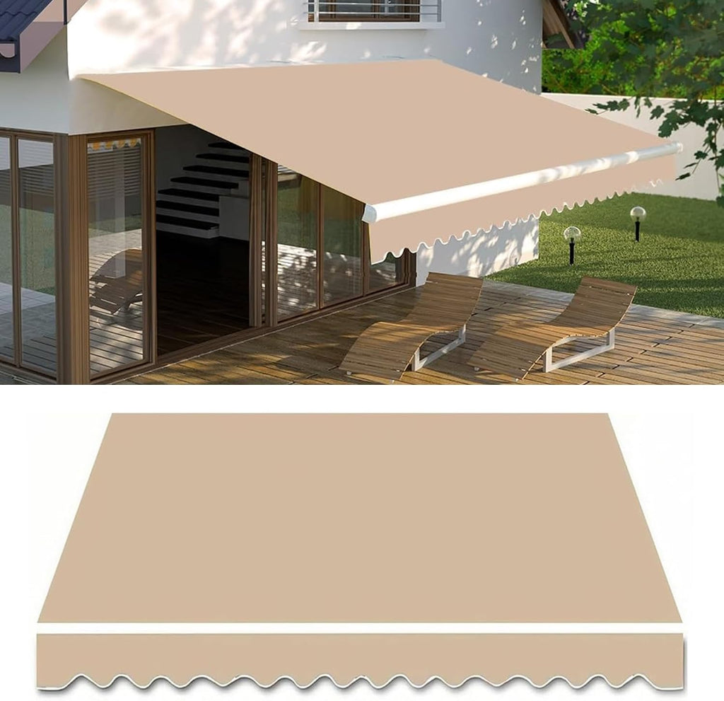 Patio Awning Fabric Replacement Retractable Awning Uv-Resistant Waterproof Polyester Canopy Cloth 6.5ft 8ft 10ft 13ft 16ft 20ft Custom Manual Sunshade Shelter Canvas(Size:14x10ft,Color:Sand)