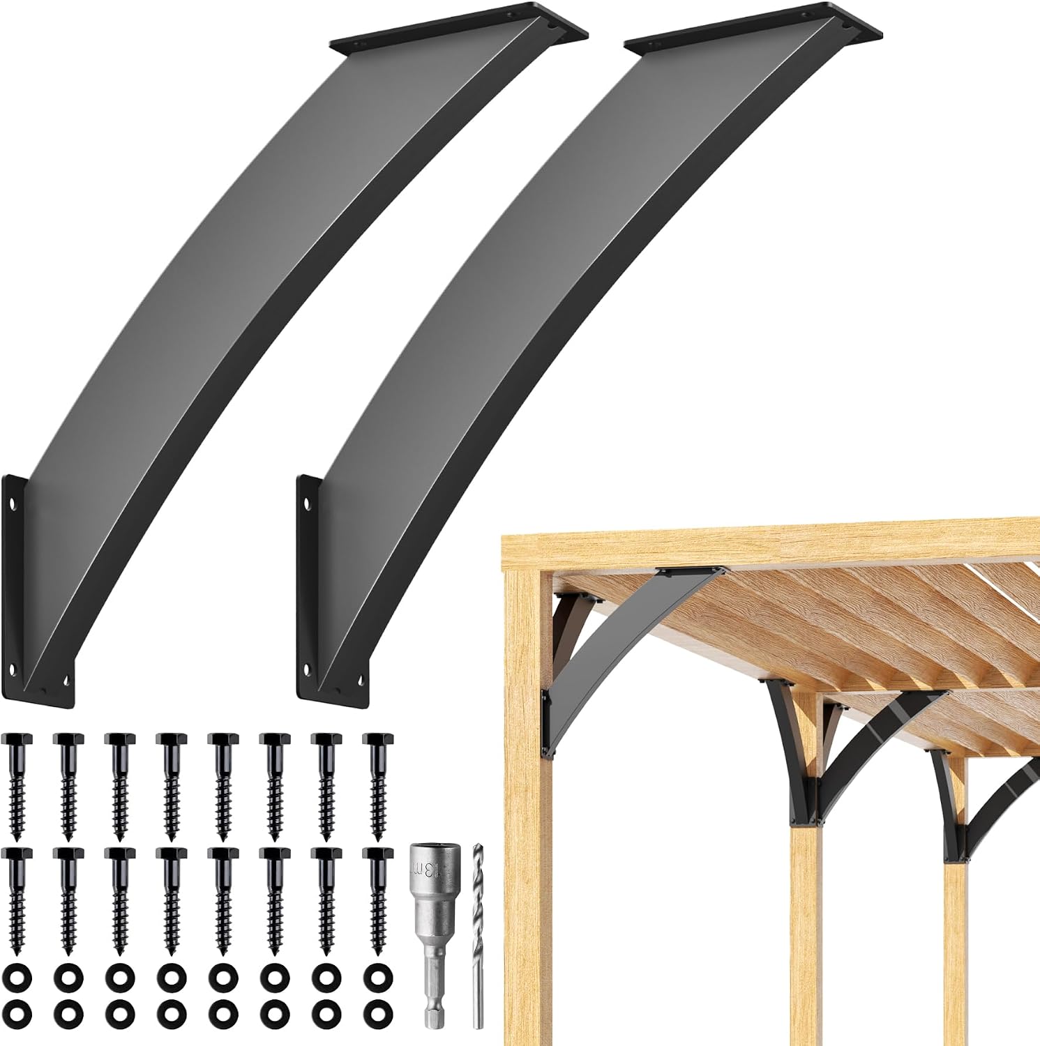 Q235-Steel Integrated Arc 2''x4''(Actual Tube Dia: 1.5''x 3.2'') 45 Degree Angle Support Pergola Brackets Heavy Duty 8Pack