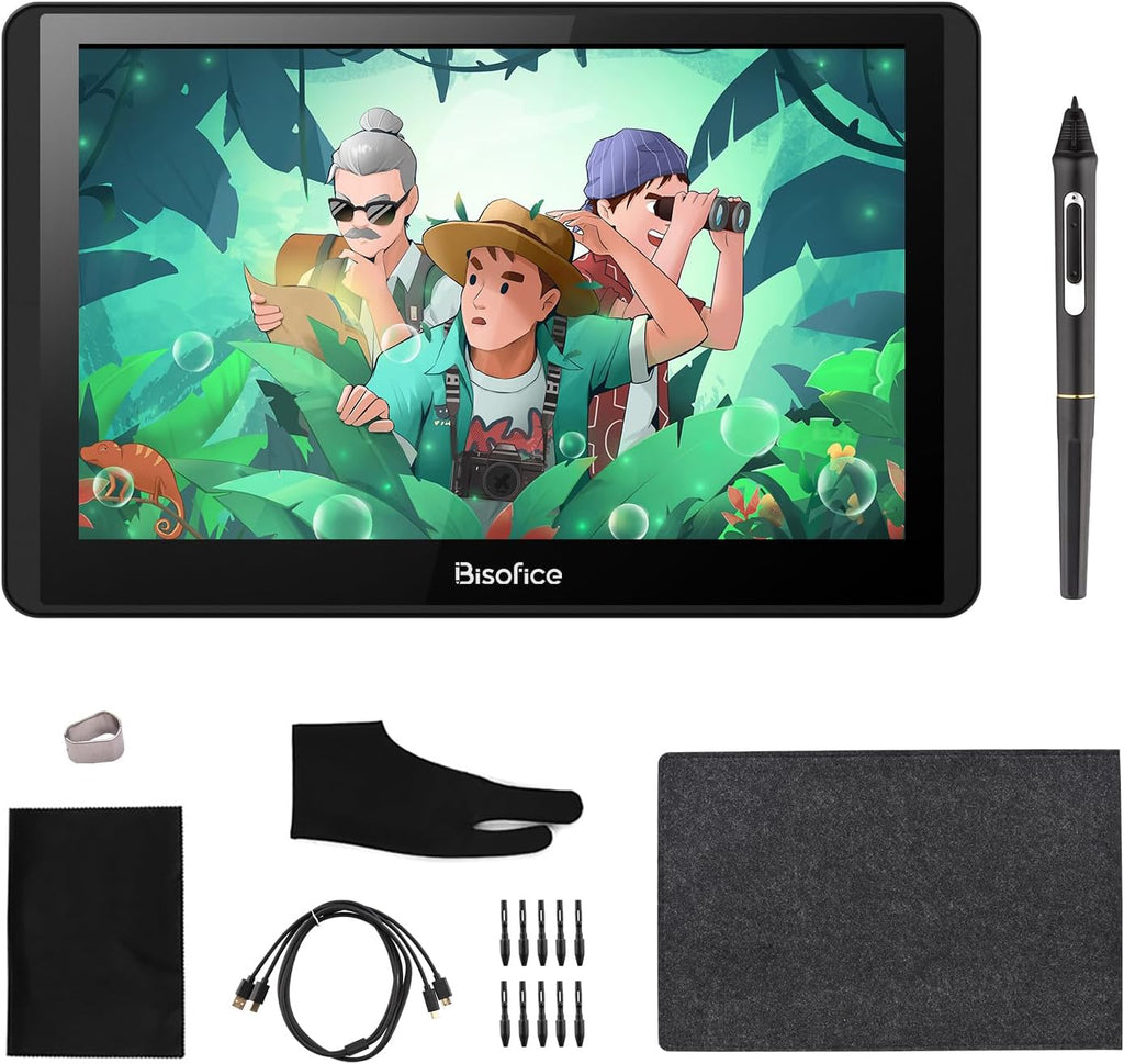 Bisofice Drawing Tablet with Screen, Graphics Tablet with Battery-Free Stylus, 11.6 inch Full-Laminated Graphic Drawing Monitor for Design, Digital Art, Illustration, Photo Editing, Support Win & Mac