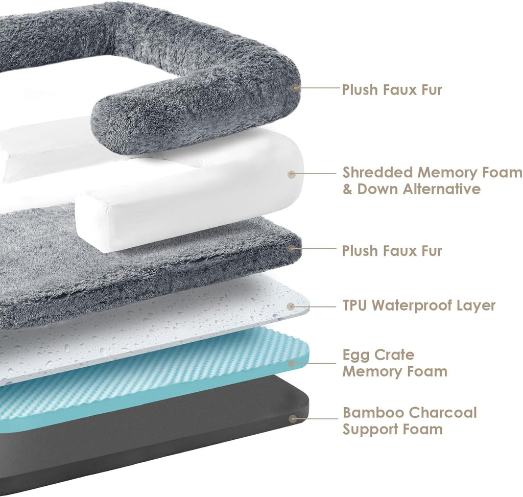 EHEYCIGA Foldable Human Dog Bed, 72'x44'x11' Orthopedic Memory Foam Human Sized Dog Bed, Waterproof Pet Bed for People, Faux Fur Pet Couch for Adult with Non-Slip Bottom, Grey