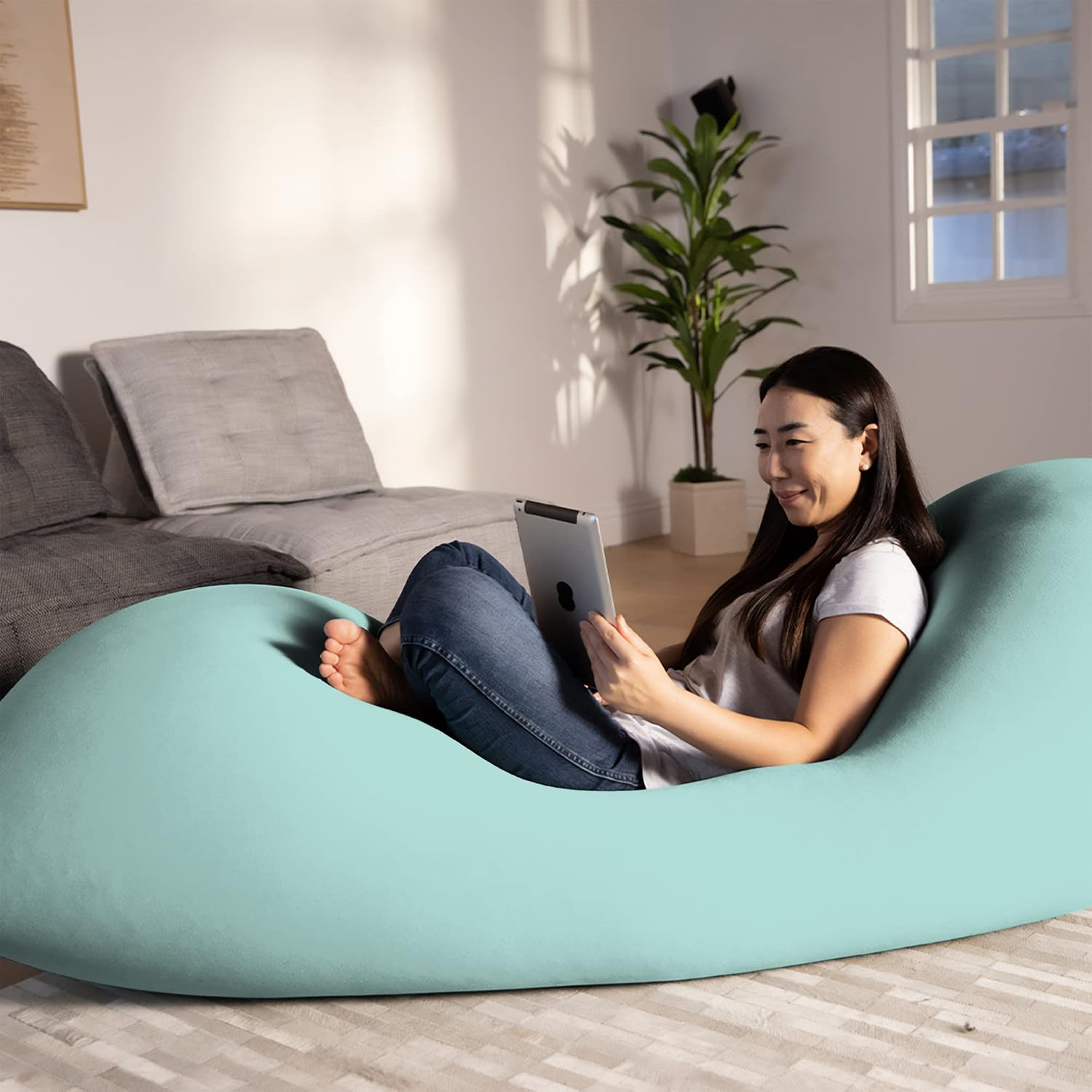 Yogibo Max 6 Foot Giant Bean Bag Chair Bed Lounger for Adults, Kids and Teens with Filling, Extra Large, Oversized, Big, Huge, Plush, Sensory Beanbag Couch Sofa Sack, Washable Cover, Mint