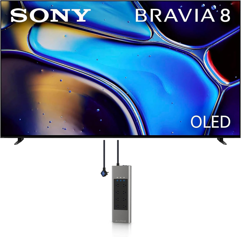 Sony K55XR80 55 Inch IMAX Enhanced Bravia OLED 4K HDR Google TV with an Austere 5S-PS8-US1 V-Series 8-Outlet Power w/Omniport USB (2024)
