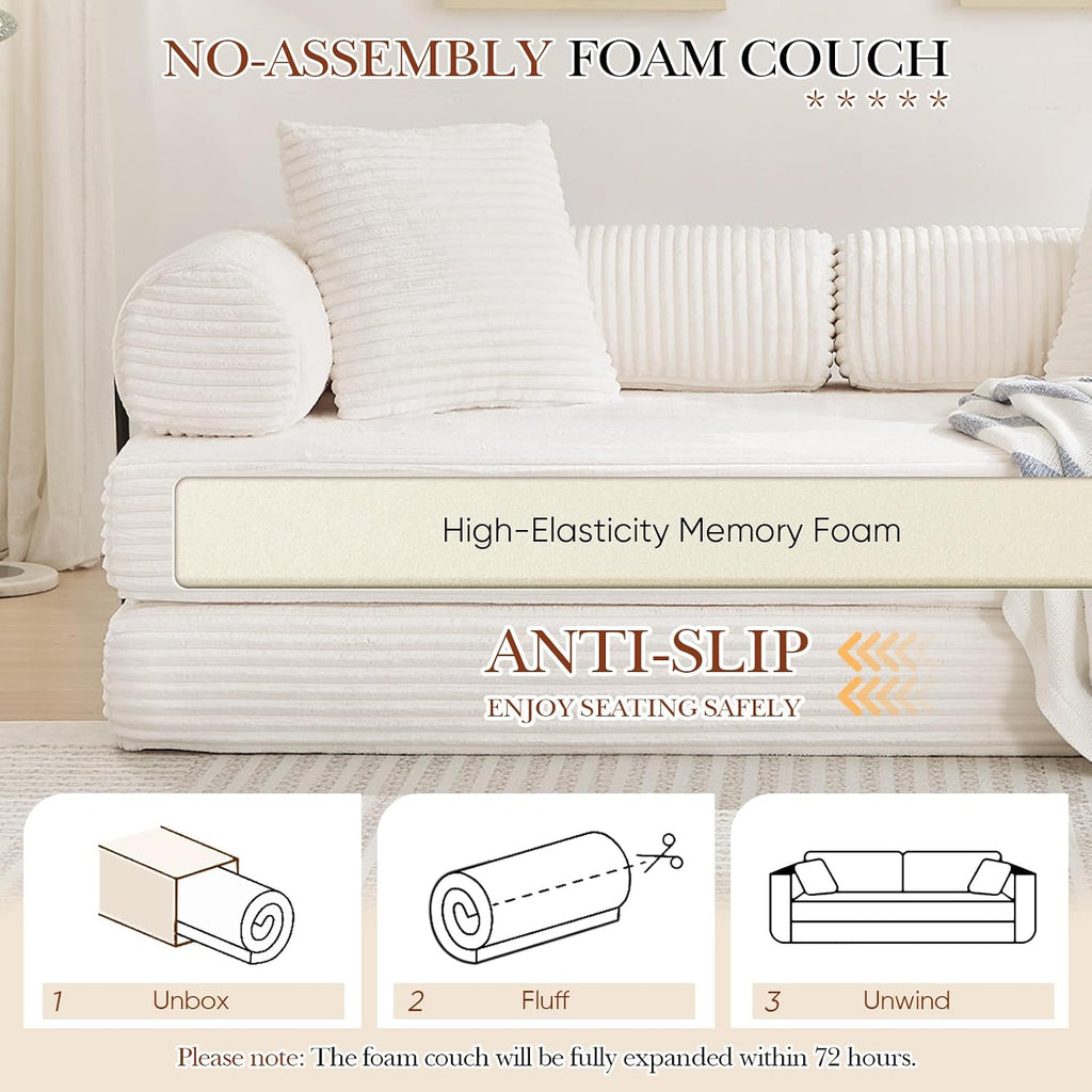 Antetek Modular Couch Bed, Convertible Folding Plush Corduroy Comfy Floor Compression Loveseat Sleeper Sofa Couch, King Size Bed for Guest Room Living Room Bedroom, No Assembly Required, Beige