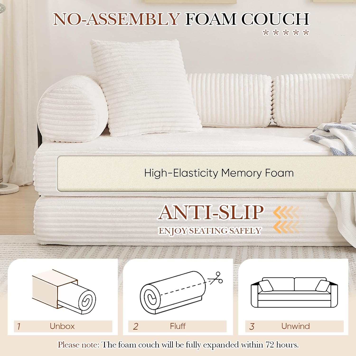 Antetek Modular Couch Bed, Convertible Folding Plush Corduroy Comfy Floor Compression Loveseat Sleeper Sofa Couch, King Size Bed for Guest Room Living Room Bedroom, No Assembly Required, Beige