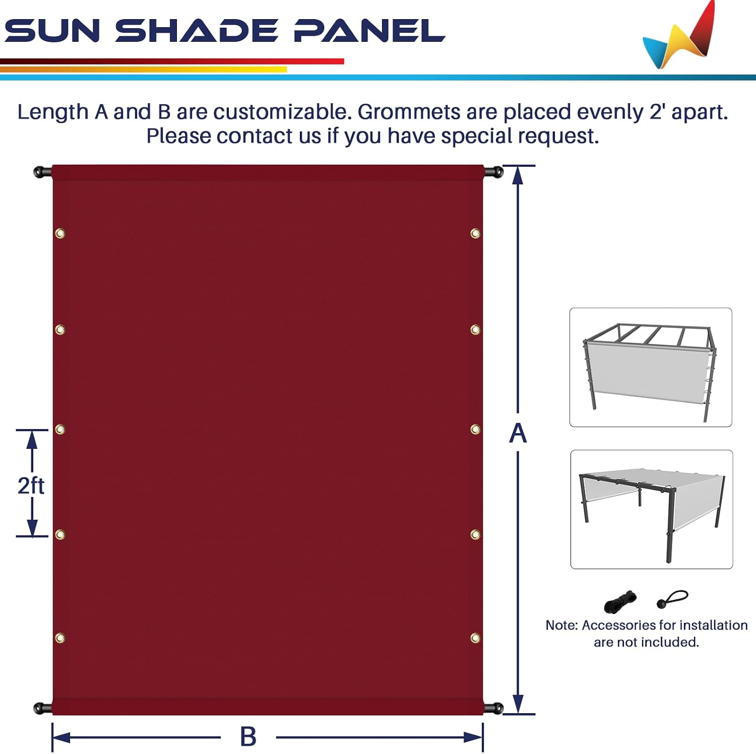 Windscreen4less 8' x 4' Universal Waterproof Replacement Shade Cover Canopy for Pergola Patio Privacy Shade Screen with Grommets on 2 Sides Includes Weighted Rods UV Block Red