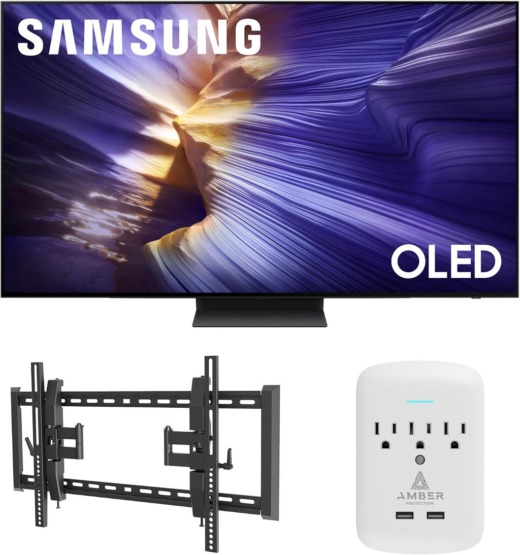 Samsung QN77S90FAFXZA 77 Inch 4K OLED Smart TV with a Walts TILT-EXTENSION-37-90 Tilt Mount for 37'-90' TVs and Amber Protection 3-Outlet-Surge Surge Protector (2025)