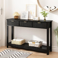 HOKYHOKY Fluted Console Table with Drawers, Modern 47.1' Entryway Table with Storage Shelf, Boho Narrow Skinny Behind Couch Wood Sofa Table for Living Room Hallway Entrance Foyer, Black