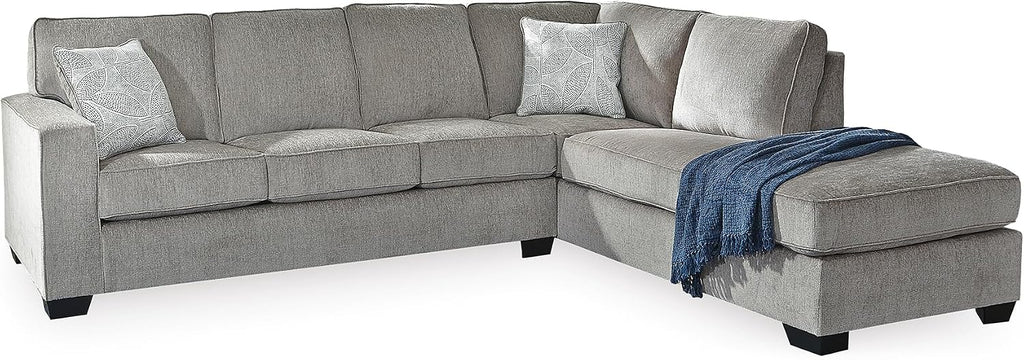 Signature Design by Ashley Altari Urban Right-Arm Facing 2-Piece Sleeper Sectional with Chaise, Loose Seat Cushions, 2 Throw Pillows and Bi-Fold Memory Foam Mattress, Full, Light Gray