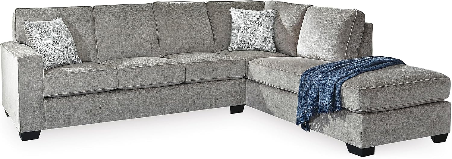 Signature Design by Ashley Altari Urban Right-Arm Facing 2-Piece Sleeper Sectional with Chaise, Loose Seat Cushions, 2 Throw Pillows and Bi-Fold Memory Foam Mattress, Full, Light Gray
