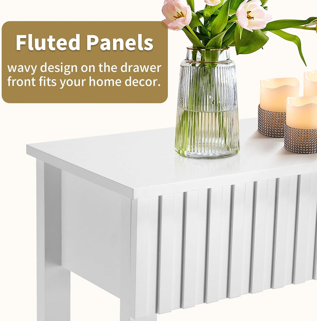 Karl home 51' White Console Table with 3 Fluted Drawers, Modern Sofa Table with Open Storage Shelf for Living Room, Foyer Hallway