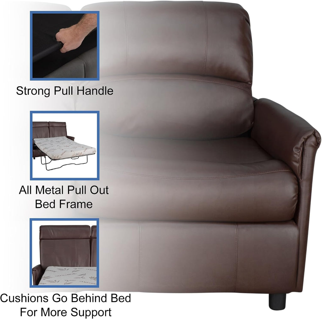 RecPro Charles Collection 60' RV Hide A Bed Loveseat | Memory Foam Mattress | Pull Out Couch | Mahogany