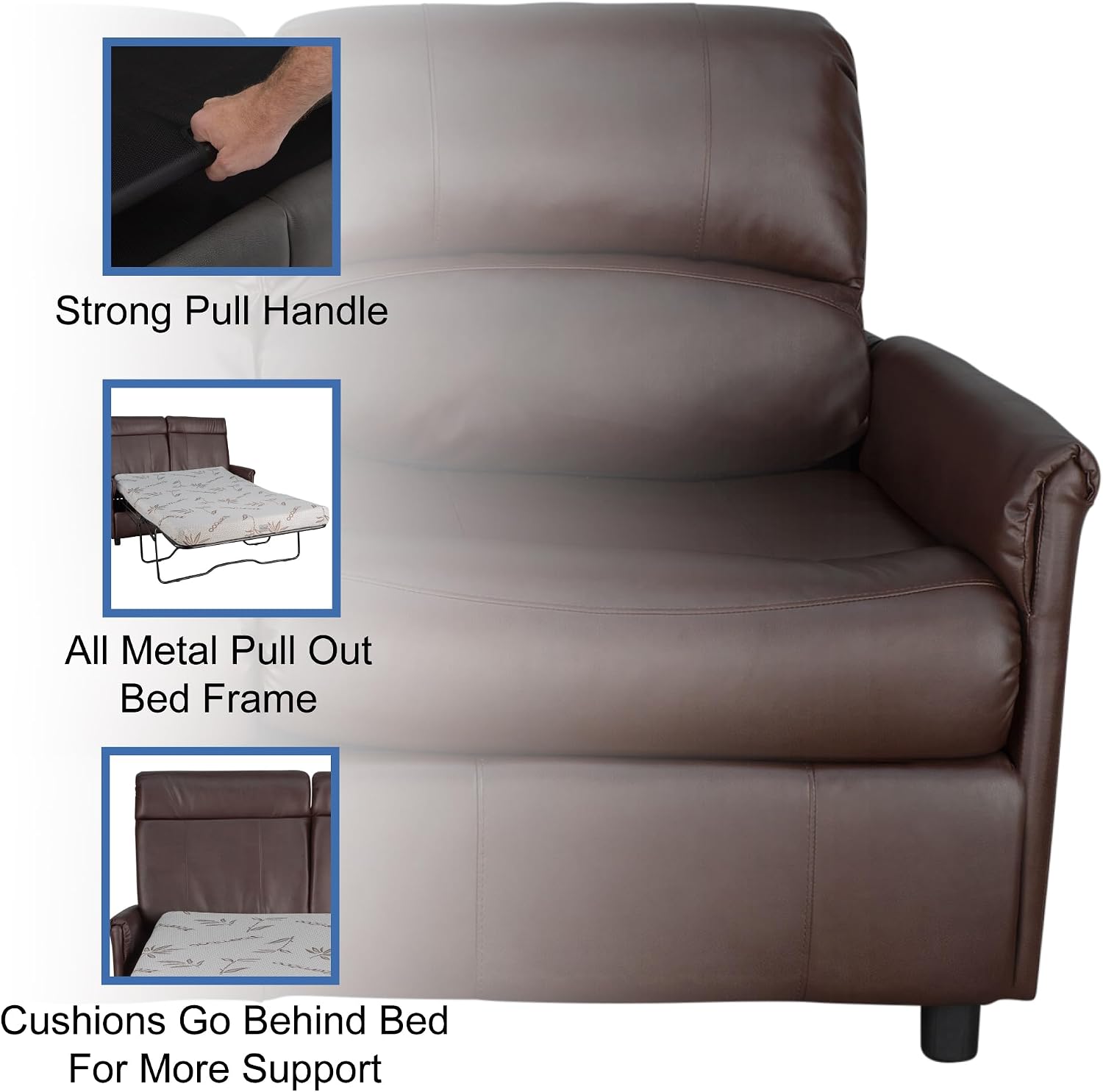 RecPro Charles Collection 60' RV Hide A Bed Loveseat | Memory Foam Mattress | Pull Out Couch | Mahogany