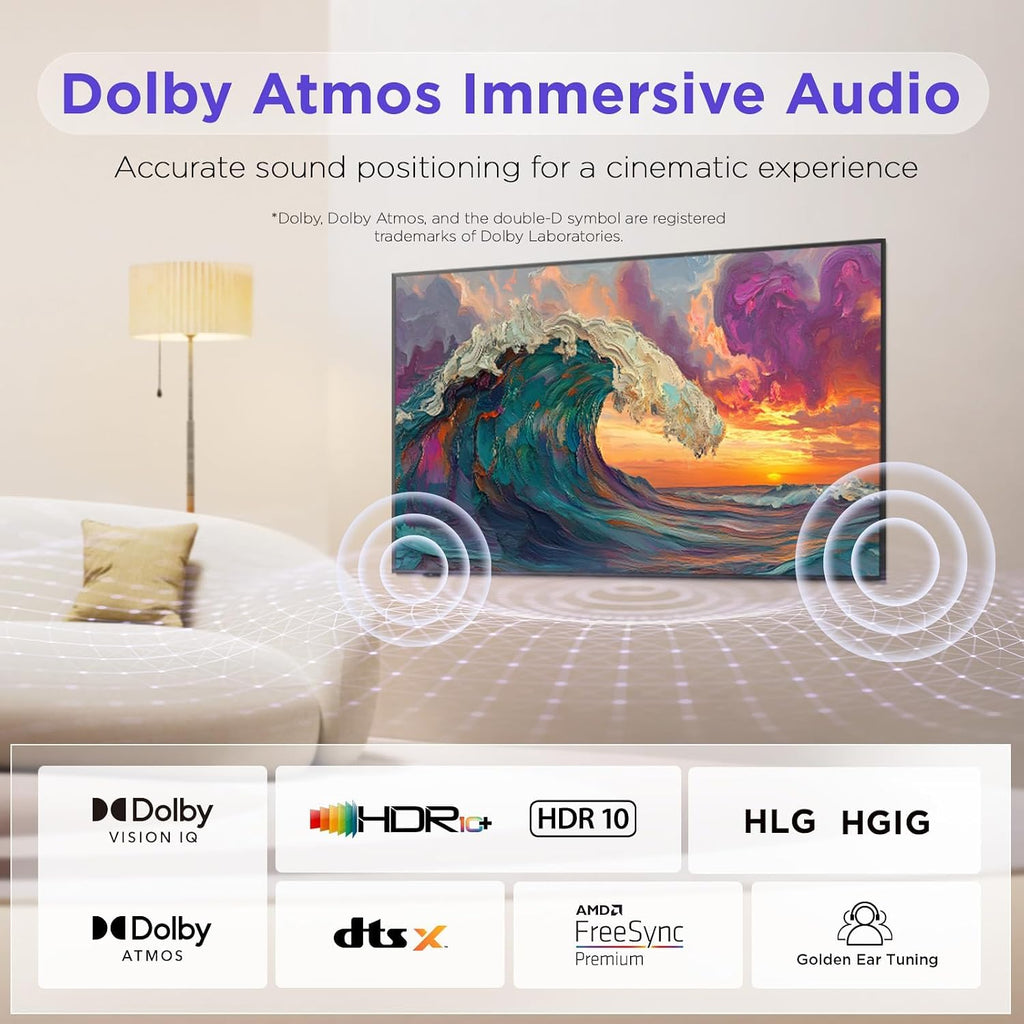 iFFALCON 75-Inch Class QLED 4K Smart TV, Ultra-Slim Picture Frame TV, 144Hz, HDR, Art Mode w/AI Art, Wide Color Gamut, Dolby Vision IQ, Dolby Atmos, Google Assistant Voice Remote(75F75, 2025 Model)