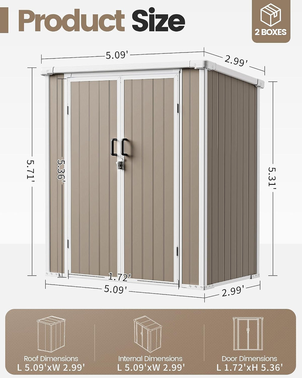 5x3 Compact Outdoor Shed with Slant Roof Design, All-Resin Build for Side Yard, Holds Lawn Equipment, Bicycles and Seasonal Items, Warm Gray