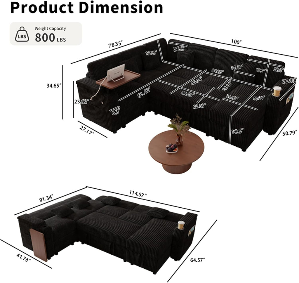Oversized Modular Sectional Sleeper Sofas with Pull Out Bed, Comfy Cloud Sectional Couches with Storage, Convertible L Shaped, U Shaped, V Shaped Corner Couch That Turns Into Bed for Living Room