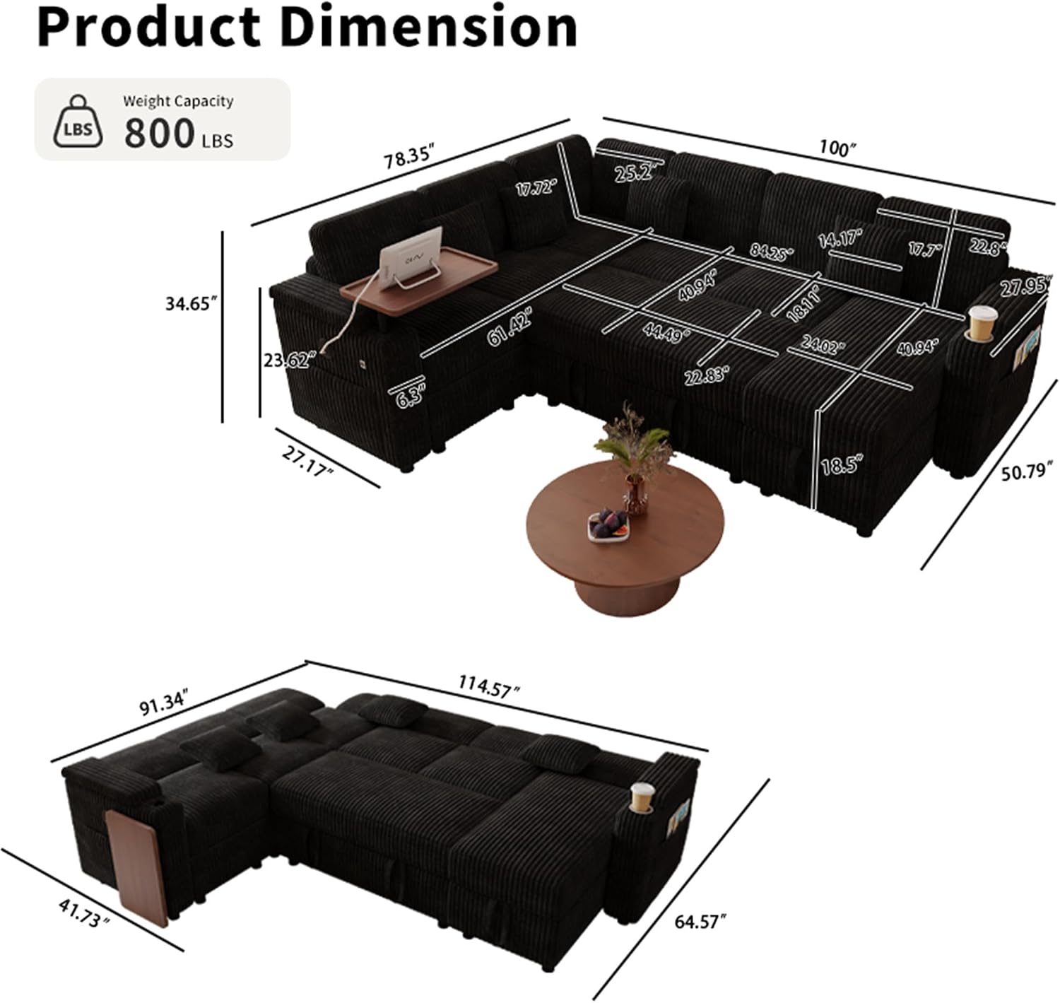 Oversized Modular Sectional Sleeper Sofas with Pull Out Bed, Comfy Cloud Sectional Couches with Storage, Convertible L Shaped, U Shaped, V Shaped Corner Couch That Turns Into Bed for Living Room