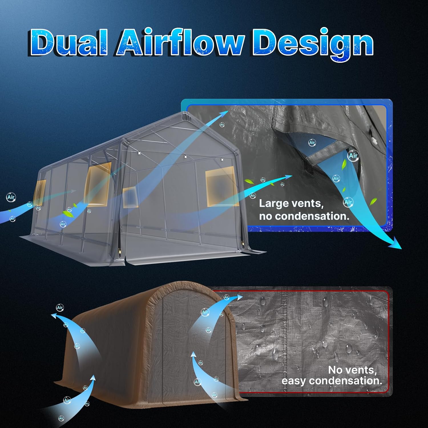 ADVANCE OUTDOOR 10X20 ft Carport Heavy Duty Outdoor Patio Portable Canopy Storage Shelter Shed with 2 Rolled up Zipper Doors & Vents for Snowmobile Garden Tools, Gray