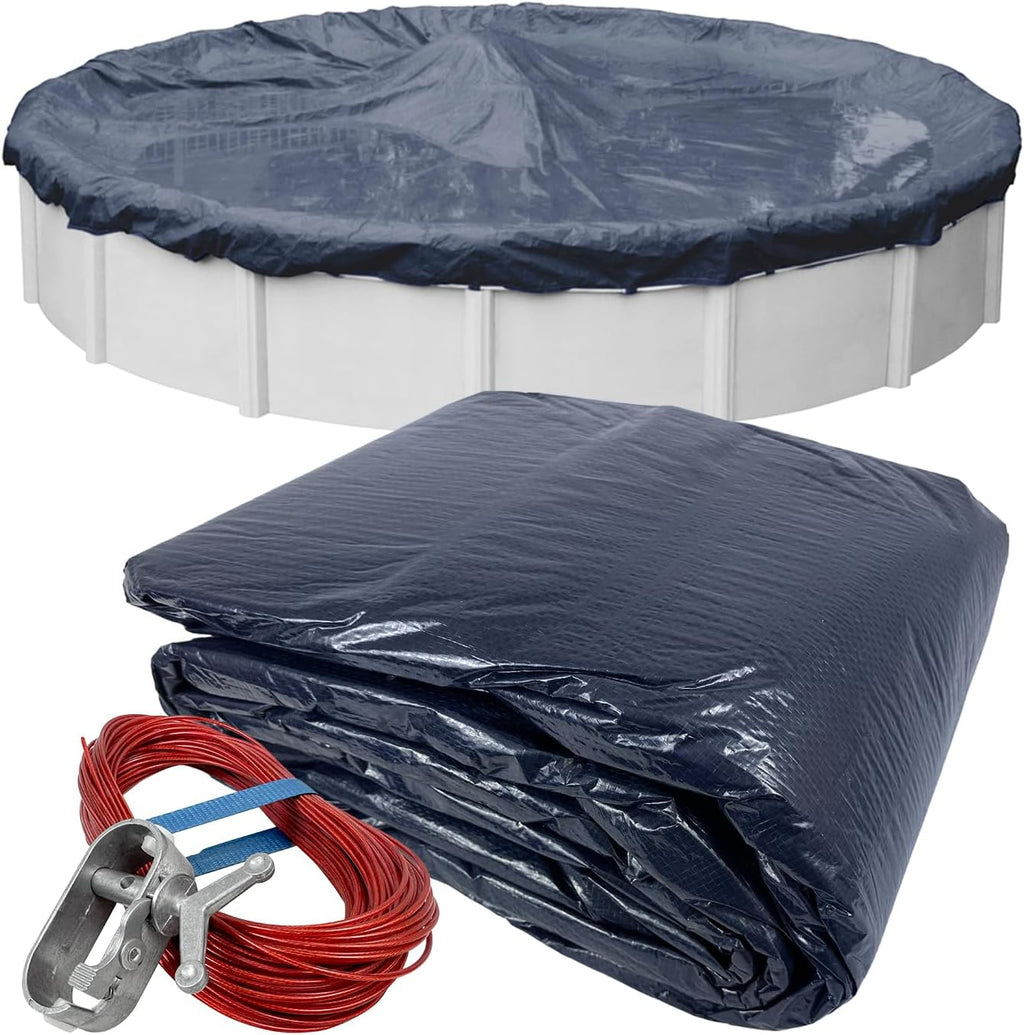 Robelle 30 ft Blue Winter Pool Cover for Above Ground Pools, 3 ft Overlap (33 ft Cover Size), Solid 7 x 7 Scrim, 2.2 oz/yd2, 8-Year Warranty, Style: 3630