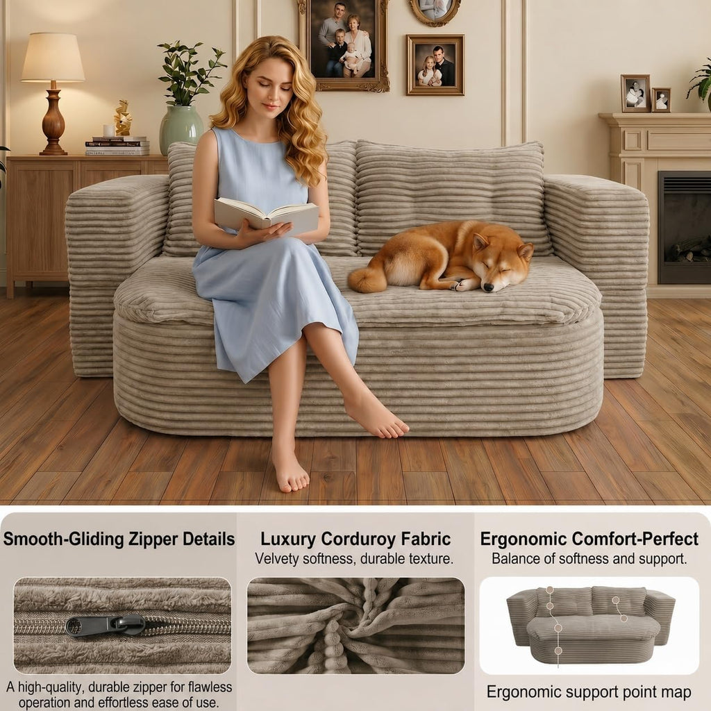 78.7-inch Folding futon Sofa Bed, Full-Size Convertible Sleeper Couch Bed, Memory Sponge Double Sofa with Comfortable Mattress, Suitable for Living Room and Guest Room (brown, 78.7 inches)