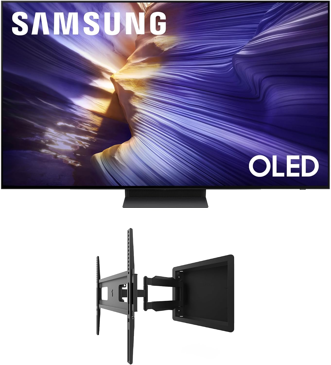 Samsung QN48S90FAEXZA 48 Inch 4K OLED Smart TV with a Kanto R300 Recessed Low Profile Full Motion Wall Mount (2025)