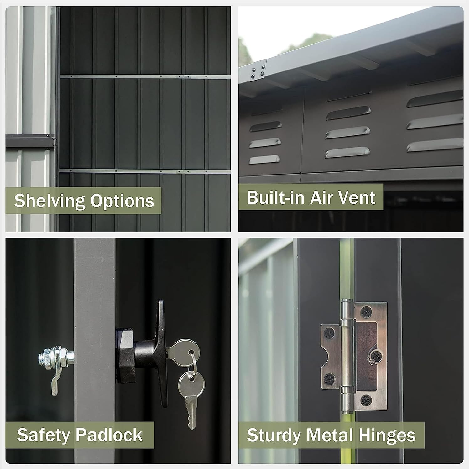 5x3FT Outdoor Storage Shed, with Sloping Roof Galvanized, Latches and Lockable Door, Steel Frame Garden Shed Metal Utility Tool Storage Room for Balcony
