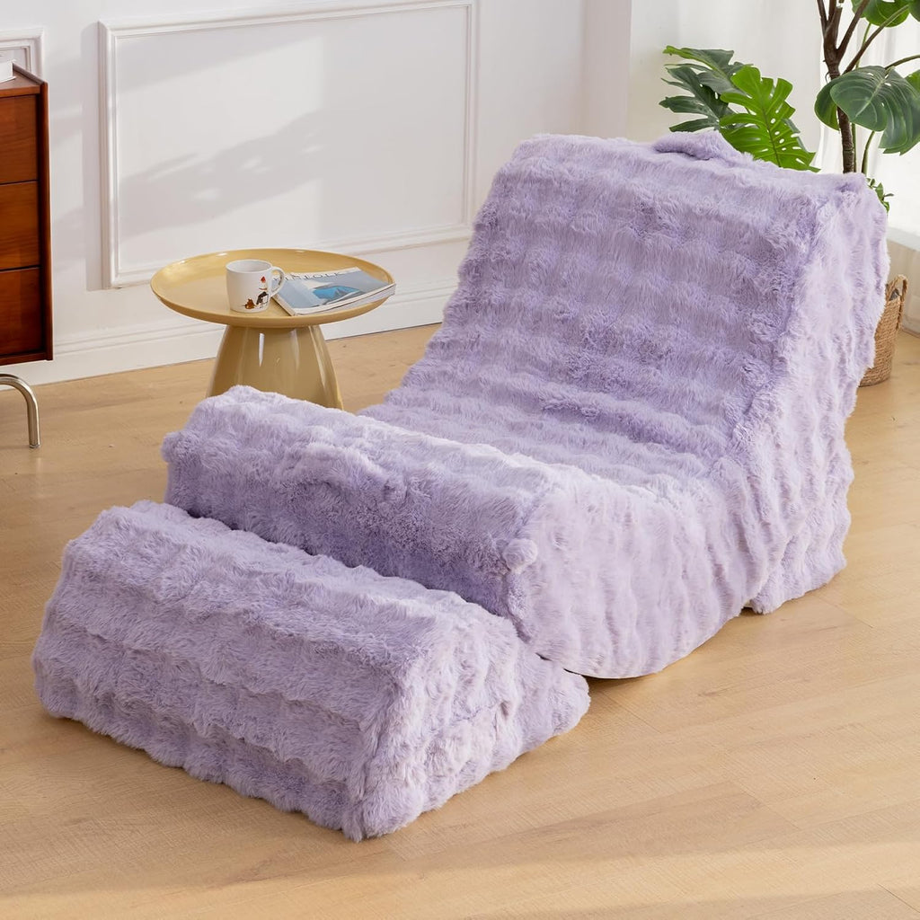 3-in-1 Adjustable Zero Gravity Floor Chair, Oversized Faux Fur Boneless Chair for Adults with Memory Foam & Washable Cover, Silent Rocker Recliner Lounge Chair for Reading, Nursing, Gaming, Purple