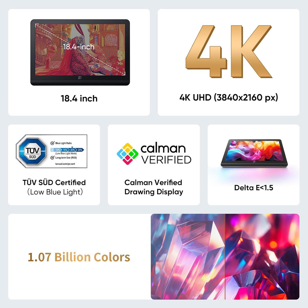 XPPen 4K UHD Artist Pro 19 Gen2 Drawing Tablet with Screen, 156% sRGB Graphic Tablet with 1.07 Billion Colors Anti-Glare Drawing Monitor with Dual 16384 Pen Pressure Stylus, Mini Keydial, 18.4'