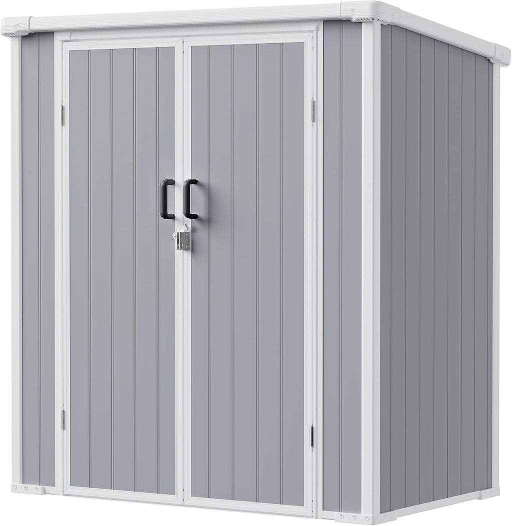 5x3 Compact Outdoor Shed with Slant Roof Design, All-Resin Build for Side Yard, Holds Lawn Equipment, Bicycles and Seasonal Items, Aritic Light Gray