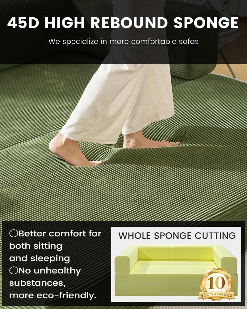 GEARIVY Folding Sofa Bed Convertable Corduroy Couch King Size Floor Sleeper 4-in-1 DIY Combination Modular Sofa Fold Out Futon Lounge Comfy Foldable Lazy cama for Living Room