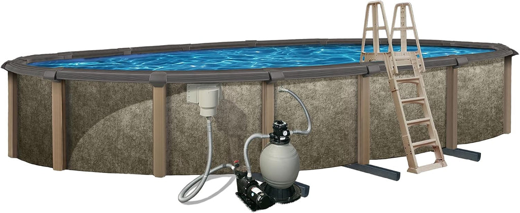 Blue Wave Riviera 15-ft x 30-ft Oval 54-in Deep 8-in Top Rail Metal Wall Swimming Pool Package