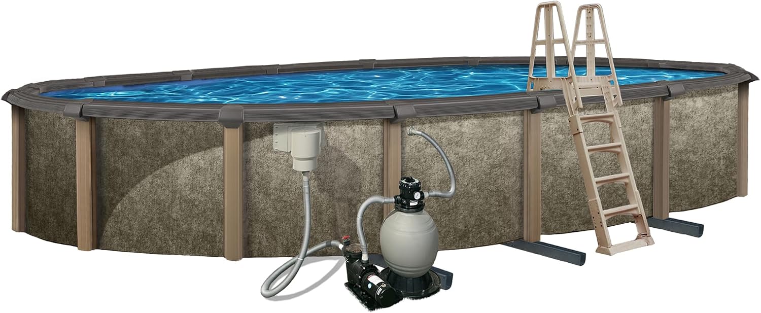 Blue Wave Riviera 15-ft x 30-ft Oval 54-in Deep 8-in Top Rail Metal Wall Swimming Pool Package