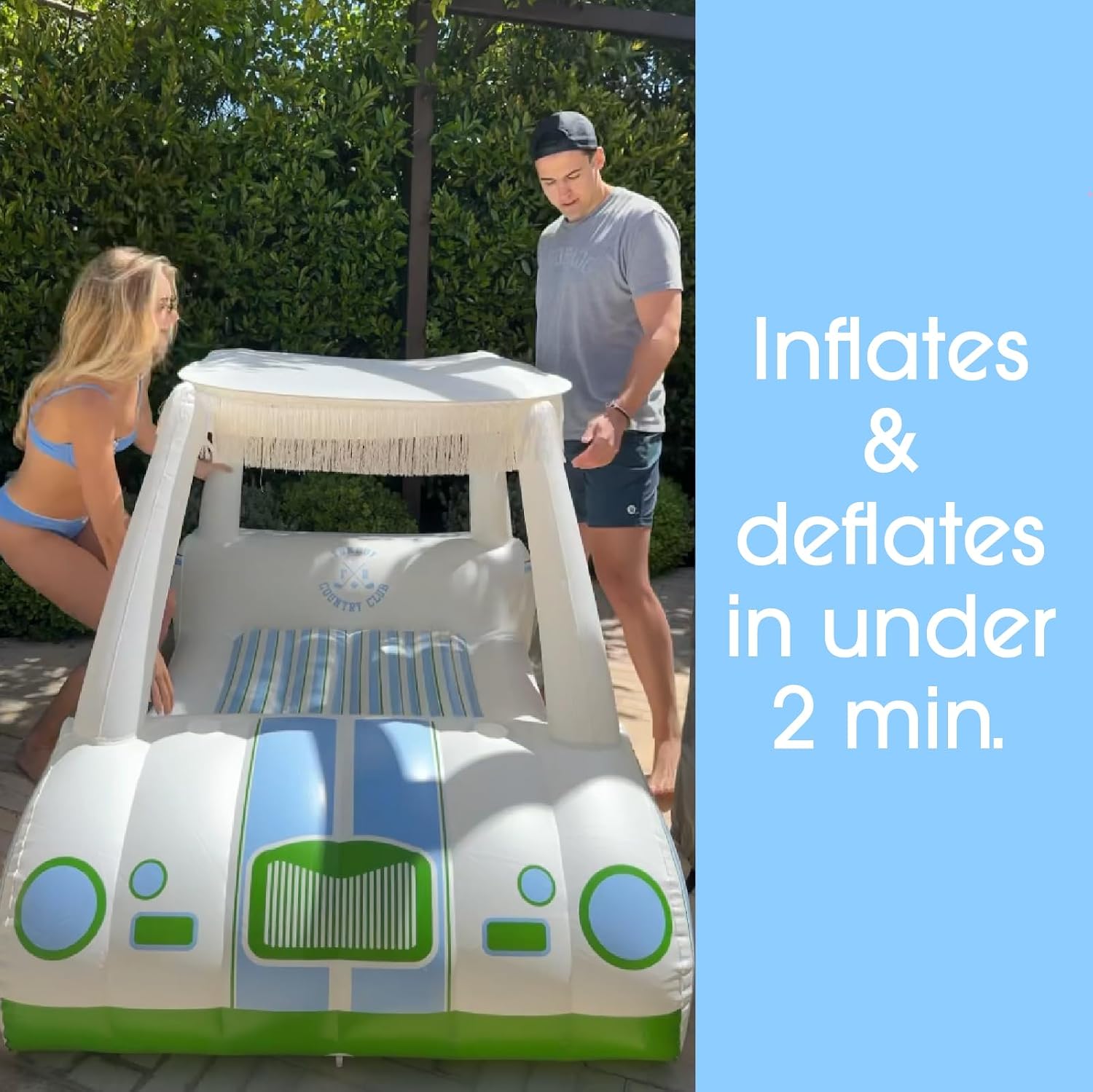 FUNBOY Country Club Golf Cart Pool Float, Two Cup Holders, Removable Fringe Shade, Float for Summer Pool Party and Entertainment