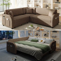 Queen Size Sleeper Sofas Convertible Couches, L Shaped Sectional Couch with Pull Out Bed, Upholstered 5-Seat Modular Sectional Sofa with Convert Left/Right Facing and USB Port for Living Room