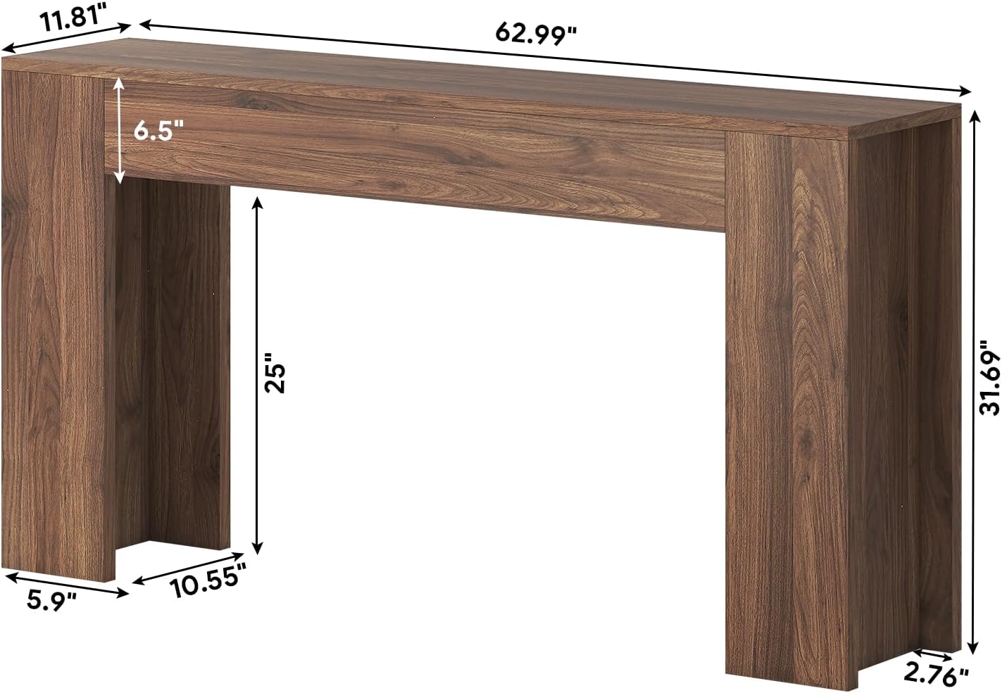 knoworld 63-Inch Long Console Table with LED Light, Farmhouse Sofa Table Behind Couch, Wooden Console Table for Entryway Hallway Entrance Living Room, Brown