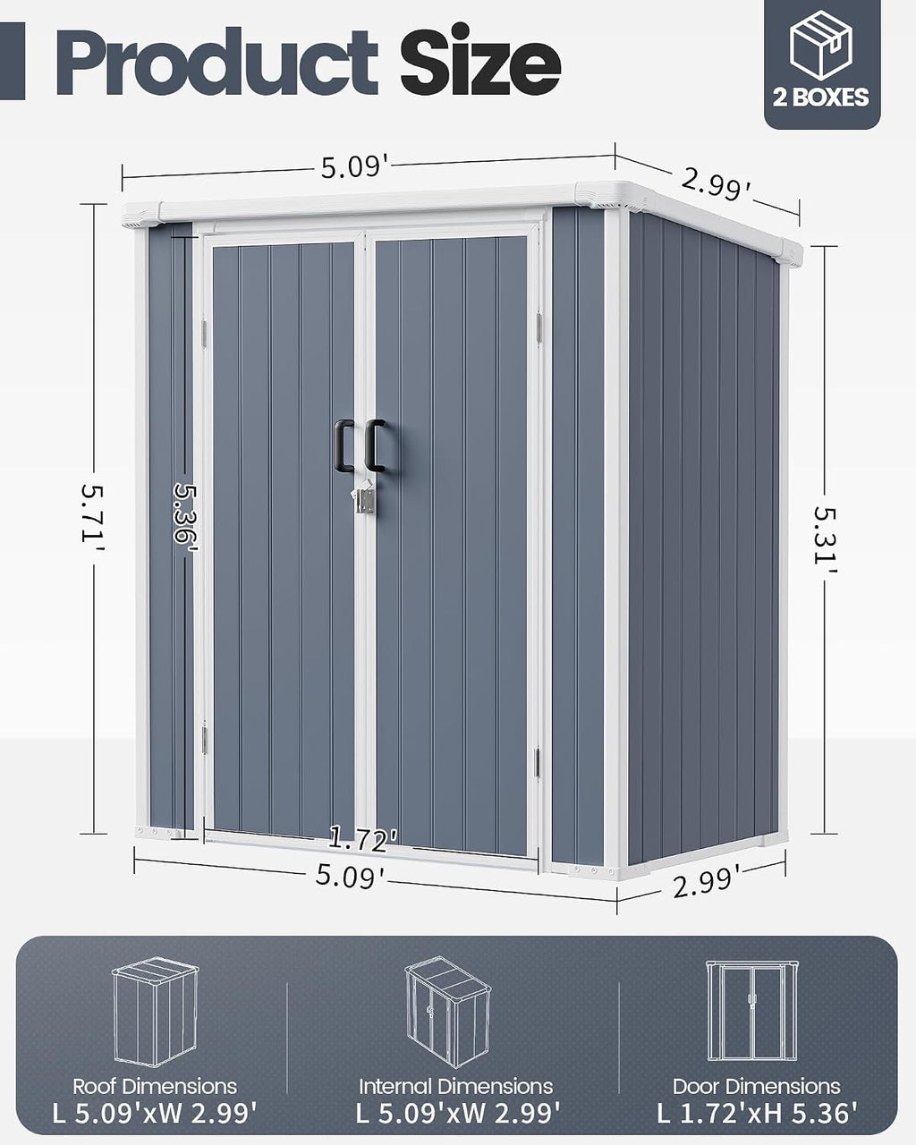 5x3 Compact Outdoor Shed with Slant Roof Design, All-Resin Build for Side Yard, Holds Lawn Equipment, Bicycles and Seasonal Items, Dark Gray