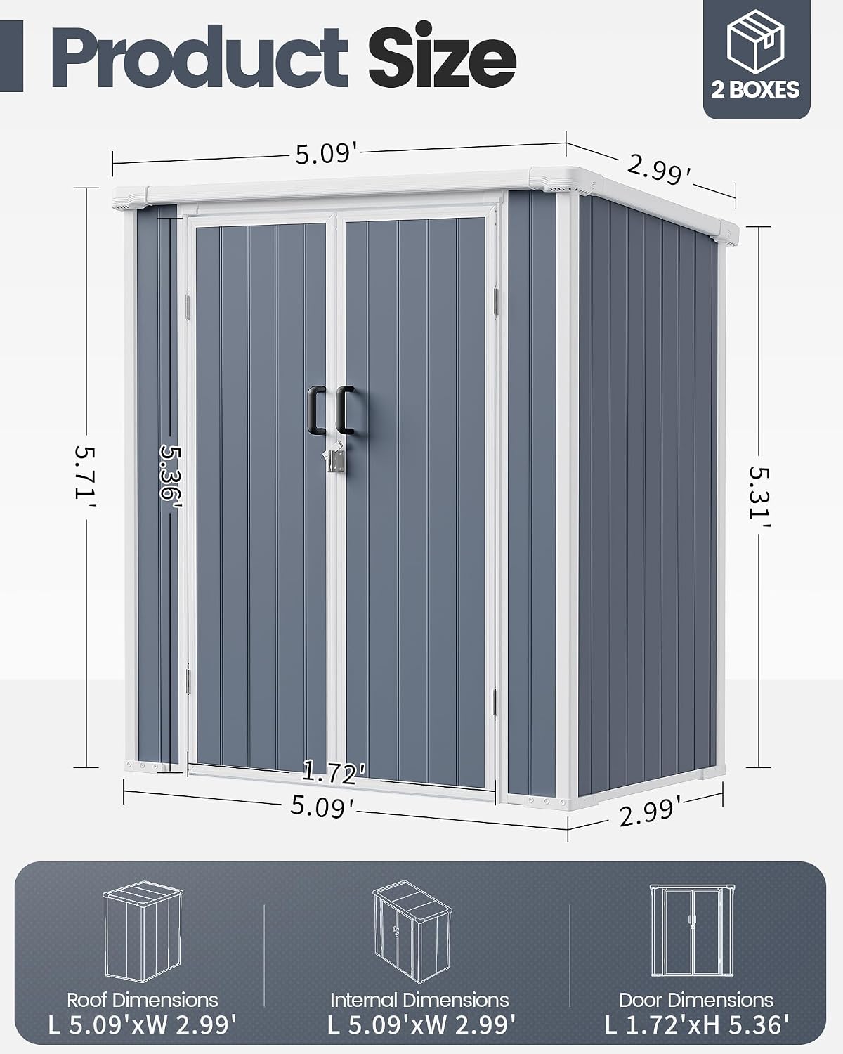 5x3 Compact Outdoor Shed with Slant Roof Design, All-Resin Build for Side Yard, Holds Lawn Equipment, Bicycles and Seasonal Items, Dark Gray
