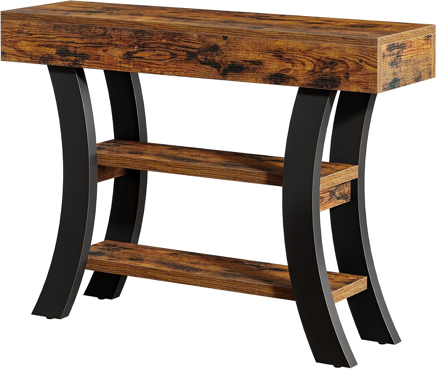 Tribesigns 41' Small Console Table for Entryway, 3-Tier Narrow Rustic Sofa Table with Storage Shelves and Curved Frame for Living Room, Entry, Hallway, Foyer, Rustic Brown