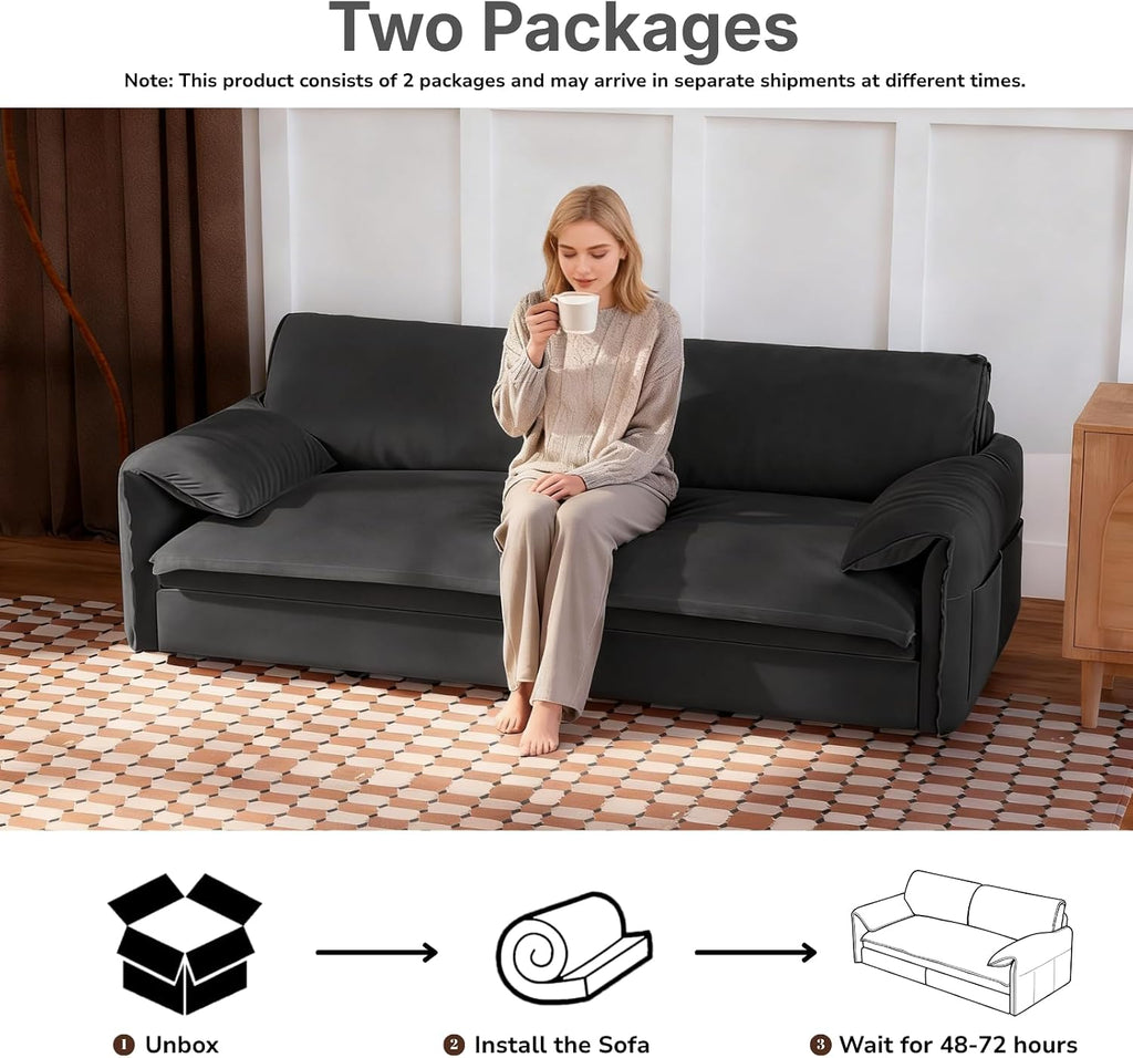 66' Convertible Pull-Out Couch Bed, Velvet 3-in-1 Queen-Size Sleeper Sofa with Storage Side Pockets, Sleeper Loveseat for Apartments, Living Rooms, Offices, RV