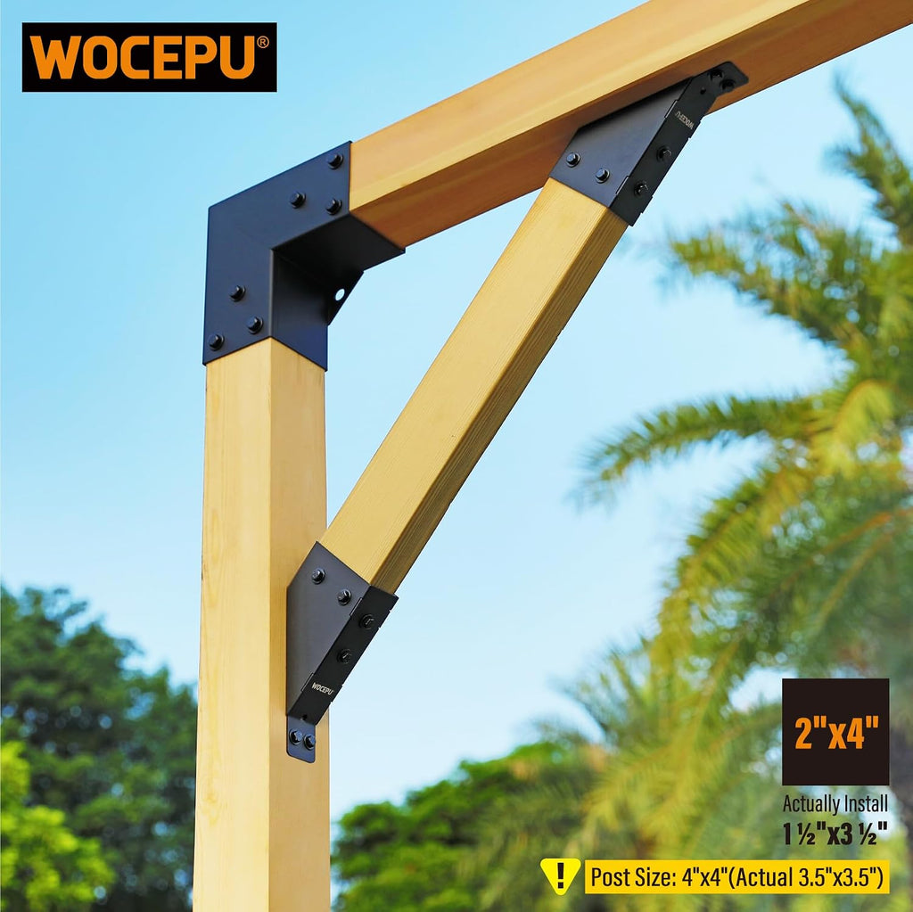 8pack 45 Degree Angle Support Bracket, for 2x4 (Actual 1.5''x3.5'') Pergolas, Gazebos, Decks, Porches, Cabins Elevated Wood Support Kit (Frosted-Black)