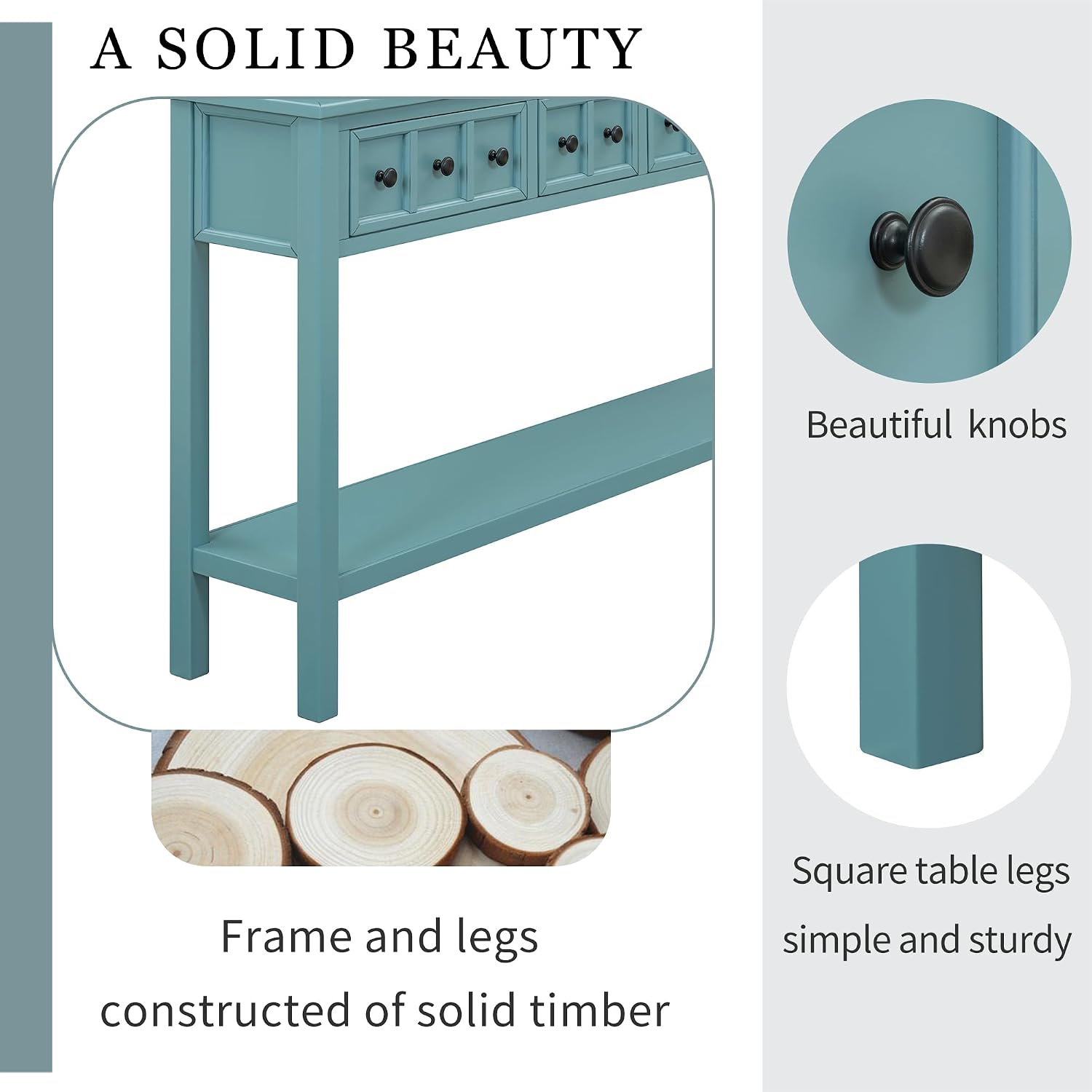 Merax Farmhouse Entryway Console Table with Storage Drawers, Long Sofa Table Behind Couch with 4 Drawers and Open Shelf, Hallway Tables for Living Room, Turquoise Green