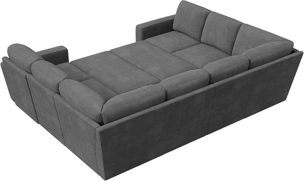 HONBAY Modular Sectional Pull Out Couch Bed, Corduroy Sleeper Sofa with Storage Seats, Oversized U Shaped Sectional Couches for Living Room, Dark Grey